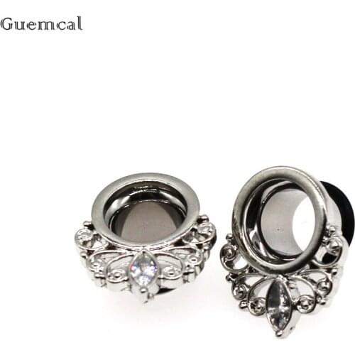 Guemcal Stainless Steel Double Flared Flesh Ear Tunnel Plugs Ear Gauges Expander Stretchers Body Jewelry Piercing High Quality