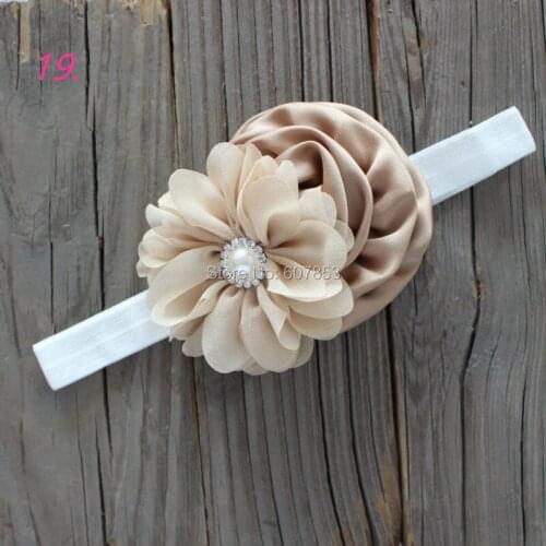 Boutique Hair Accessories Girl headband Chiffon flowers with Matte Satin Rolled Rosette hair flower on foe headband 1000pcs