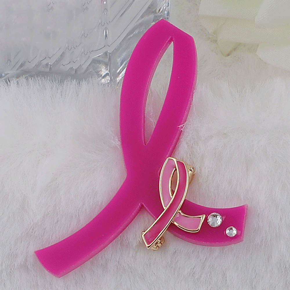 Fight AIDS Acrylic and Zinc Alloy Enamel Brooch Pink Ribbon Promotional Gifts to Prevent Breast Cancer Free Shipping