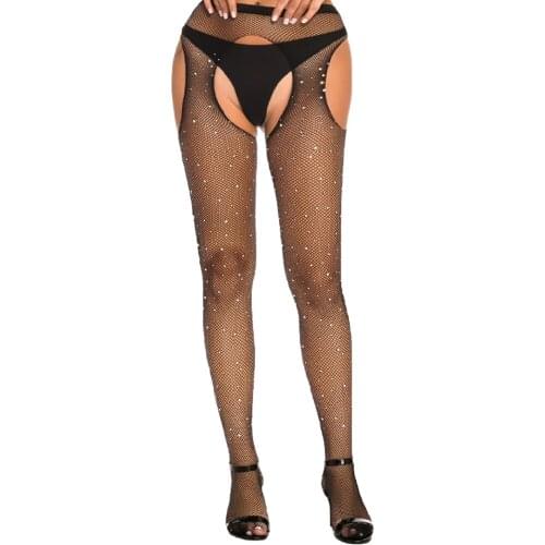 European And American Erotic Lingerie Hot Diamond Net Pants Transparent Sexy Temptation Stockings Women Q555