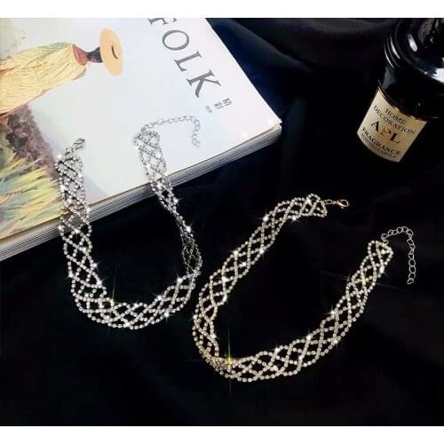 FYUAN Fashion Rhinestone Choker Necklaces for Women Shine Crystal Necklaces Weddings Jewelry Party Gifts