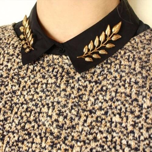 Hot European style luxury retro golden leaves Brooches Suit collar shirt collar pin buckle collar clip Cufflink unisex accessory