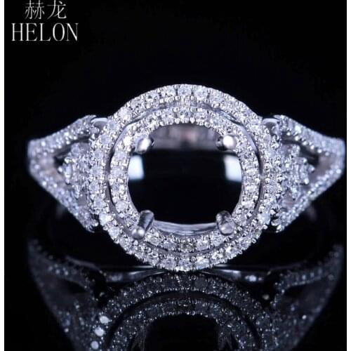 HELON 6.5-7mm Round Cut Solid 14k White Gold Pave 0.4ct Natural Diamonds Engagement Semi Mount Women Fine Jewelry Diamond Ring