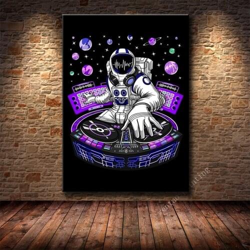 Canvas Painting Space Astronaut DJ Canvas Poster Psytrance Psychedelic Art Print Techno Music Room Decor Festival Poster Gifts