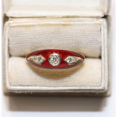 Pretty 14k Gold Old Style New Made Natural Diamond Enamel Decorated Strong Ring