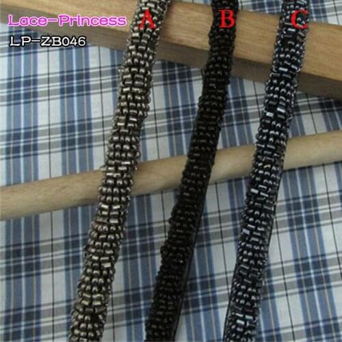 1 yard 1CM black gary fabric beaded clothing accessories collar flower DIY handmade beading Braid lace trim fabric ZB046