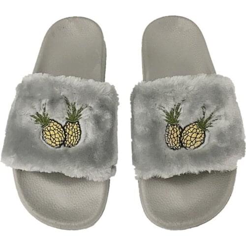 Cute pineapple Plush Slipper Women Home Slippers Soft summer Womens Shoes Winter Ladies House Slippers 36-40 Fleeces Sandles