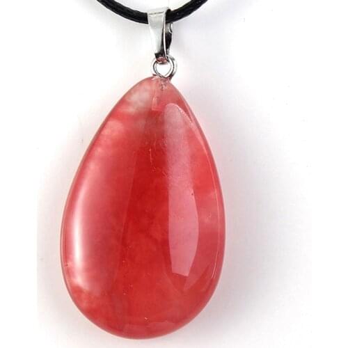 Trendy-beads Elegant Style Silver Plated Watermelon Red Stone Water Drop Pendant Charm Jewelry