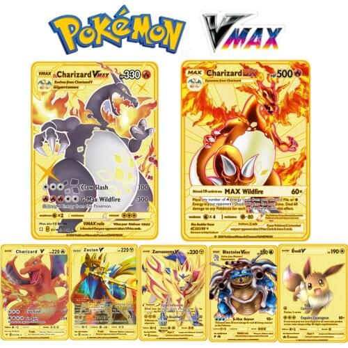 NEW Pokemon DX Metal Card PIKACHU Charizard VMAX Golden Card ZacianV SnorlaxV EvoliV Collection Gift Kids Game Cards Toys Gift