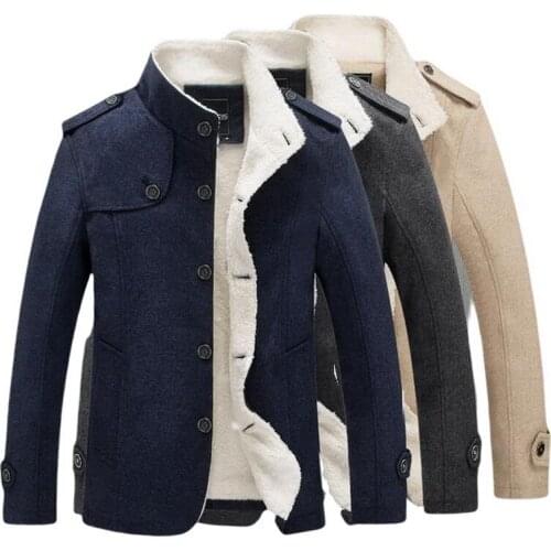 Parkas Men Autumn Winter Outwear Wool Jacket Plus Velvet Warm Thickened Coat Stand Collar Collar Coat