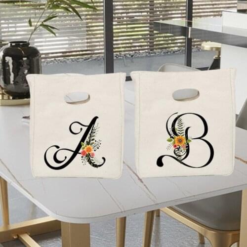 Alphabet Print Portable Lunch Bag Thermal Insulated Bento Box Tote Office School Picnic Cooler Food Container Storage Pouch Gift