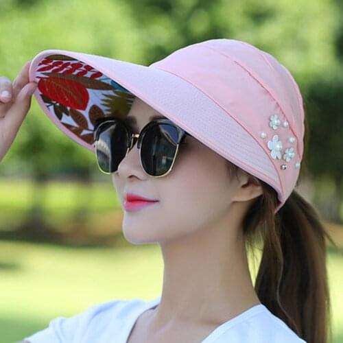 Sun Hats for Women Visors Fishing Fisher Beach UV Protection Cap Black Casual Womens Summer Caps Ponytail Wide Brim