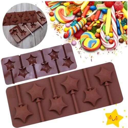 Silicone Lollipop Mold 8 Hole DIY Star Shape Hard Chocolate Candy Cooking Molds Reusable Sweets Cake Suger Pastry Decorate Mould