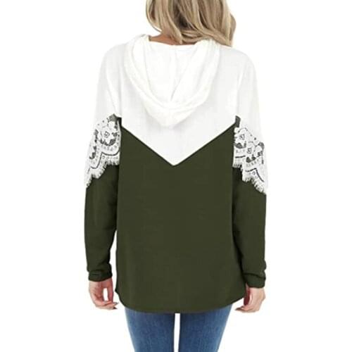 Hoodies Women Spring Autumn Loose Hooded Tops Lace O-Neck Long Sleeve Color Matching Sweatshirt Womans Clothing 2021 Casual Top