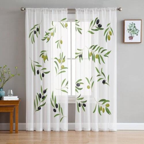 Green Plant Leaves Fruit Tulle Curtain For Living Room Bedroom Modern Sheer Curtains Decorative Window Treatment