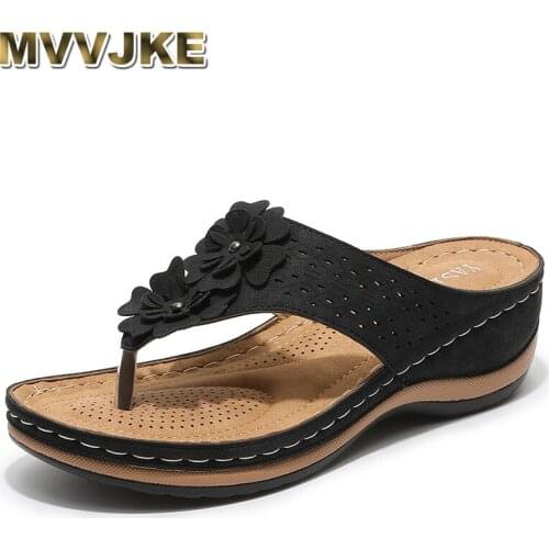 MVVJKE New Summer Wedges Slippers Sandals Women Outdoor Non-slip Beach Roman Shoes Woman Casual Floral Flip Flops Ladies Slipper