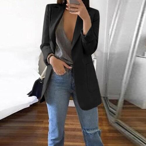 Black Women Blazer 2021 Formal Blazers Lady Office Work Suit Pockets Jackets Coat Slim Black Women Blazer Femme Jackets Femme