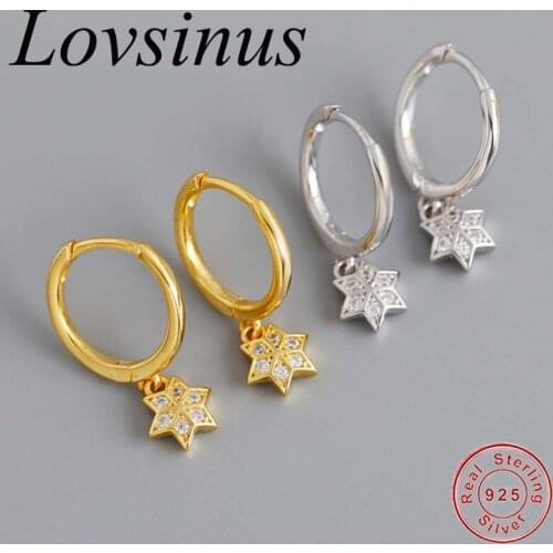 925 Sterling Silver Crystal Stars Circle Clear Cubic Zircon Hoop Earrings for Women Silver Pentagram Gifts anti-allergy Jewelry