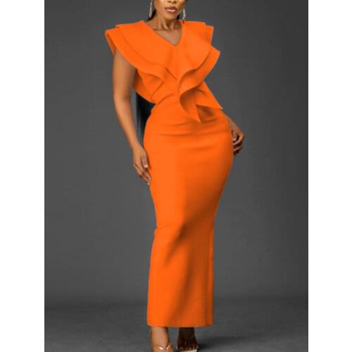 Women Elegant Dress Ruffle V Neck Slim Evening Party Sexy Occasion Bodycon Christmas Night Out Celebrate Female Package Hip Robe