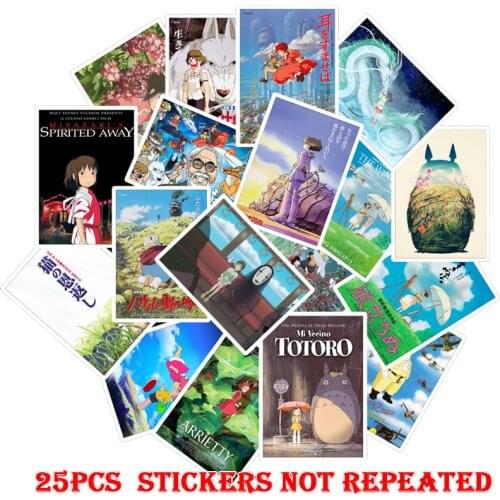 10/25PCS Hayao Miyazaki Anime Movie Stickers Spirited Away Totoro Carton Vinly Stickers To Kids Toy for Laptop Decor