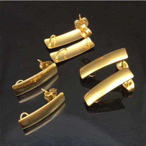 10pcs/lot Gold tone stainless steel earrings connector findings diy earring post with ring For Accessories