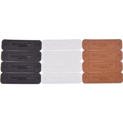 12pcs/lot leather handmade clothing labels for gift bag luggage hand made with love tags leather label sewing tags for hand work