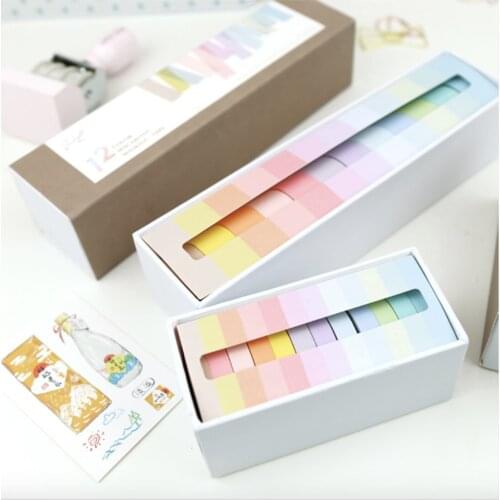 12pcs Macaron Color Washi Tape Set Mild Colors Rainbow Adhesive Masking Tapes Write on Sticker Diary Home DIY Decoration F804