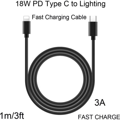 18W PD Type C to Lighting Fast Charging Cable 1m USB Type-C for iPhone X 10 8 8 plus Quick Charging Data Sync Round Cable