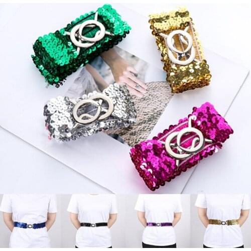 2021 Glittering Women Waist Belts Sequins Waistband Circular Ring Buckle Girdle New 1PC