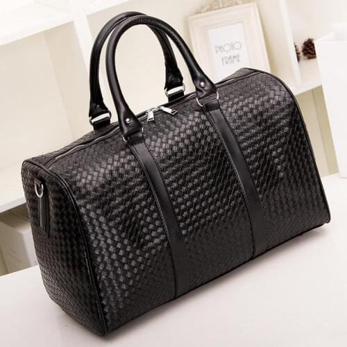 2020 Large Capacity Black Men Travel Bag Leather Knitting Duffle Bag Business Male Luggage Bags Casual Big Travel Weekend Bags