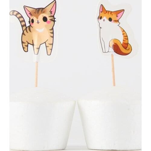24pcs/lot Cartoon Cats Cute Cupcake Toppers Kids Birthday Party Decorations Baby Shower Lovely Cat Cake Decoration Toppers Set