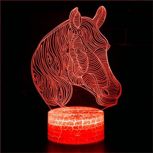 3D Night Light Animal Home Decoration Horse Statue Horse Head Sculpture Toy Model Handicraft Gift Decoration Colorful LED Light