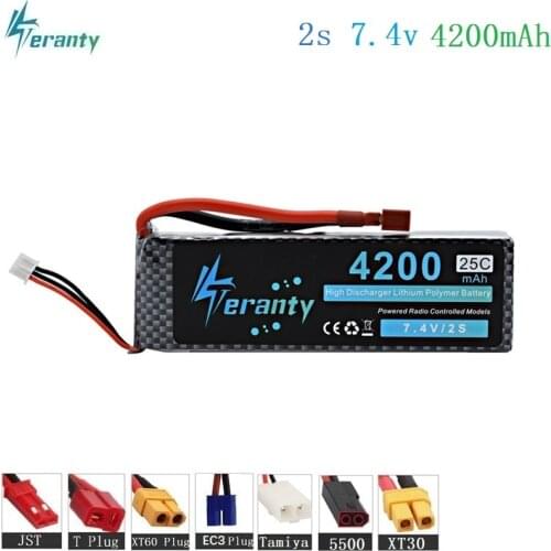 HIGH POWER 7.4V 4200mAh 25C 2S LiPo Battery for RC Airplane Helicopter Car Boat 2S 4200 mah 7.4 V Lipo Battery With T/XT60 Plug