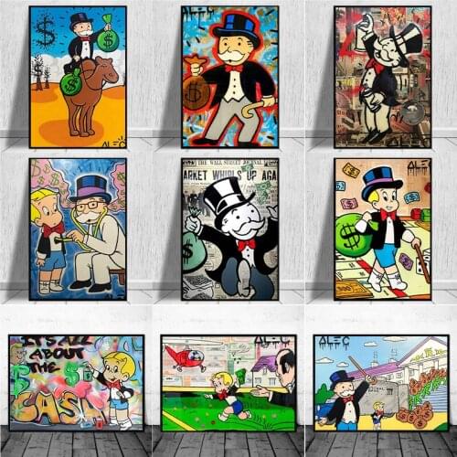 Alec Monopolies Graffiti All about The Money Canvas Painting Picture Modular Posters and Prints for Living Room Home Decoration