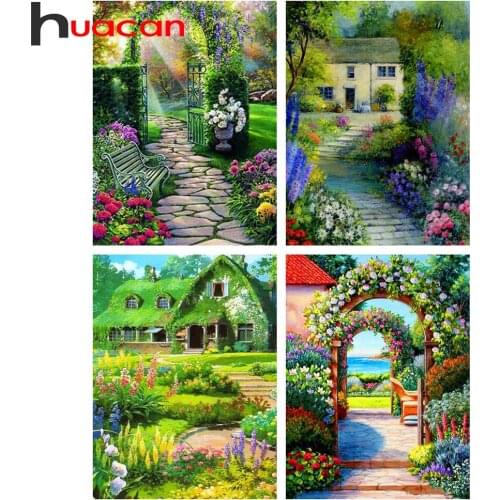 Huacan Diamond Embroidery 5D Set Garden DIY Diamond Painting Landscape Mosaic Cross Stitch Arts And Crafts Home Supplies