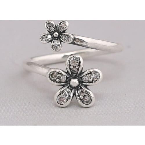 Authentic S925 Dazzling Daisies With Crystal Ring For Women Wedding Party Gift fit Lady Fine Jewelry