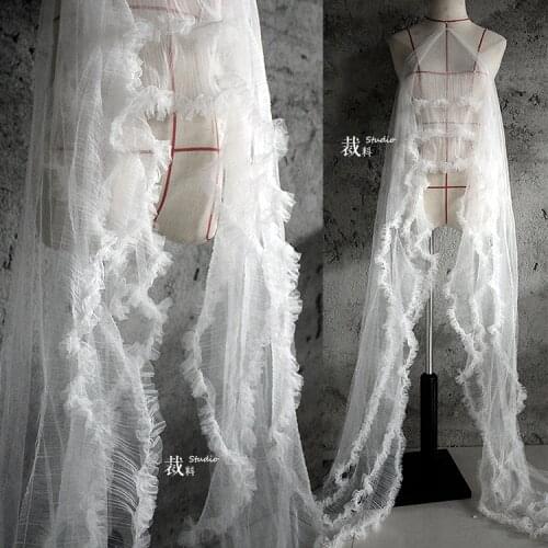 Inspur 3D large lace fabric ruffled perspective pleated mesh cloth accessories clothing designer fabrics for patchwork