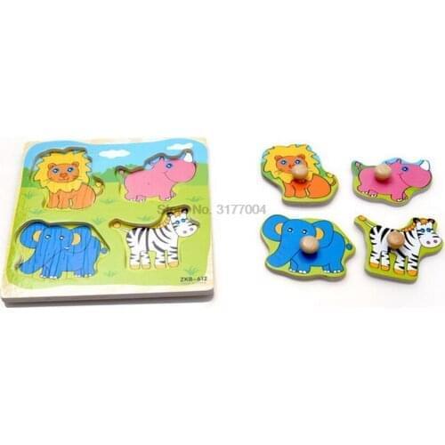 DHL 100set Child Hand Grab Wooden Board Puzzle Cartoon Animal Fruit Wood Jigsaw Kids Early Educational Learning Toy