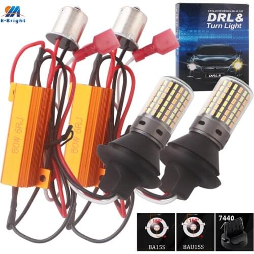 1Set LED Canbus Light P21W PY21W BAU15S DRL & Turn Lights Dual Color 3156 7440 w21w NO Hyperflash With Resistors Switchback 3014