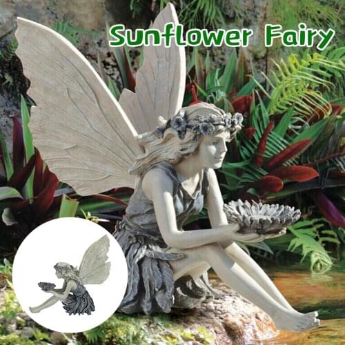 The Sunflower Fairy Statue Beautiful Angel Sculpture Realistic Figure Ornament Stone Garden Yard Art Outdoors Indoor Decoration