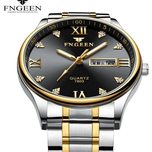 FNGEEN Top Brand Luxury Business Diamond Quartz Watch Men Watch Fashion Date Week Display Hodinky Male Clock Reloj Hombre 2020