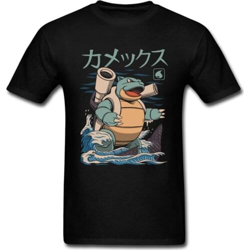 Water Kaiju Tshirt Men T-shirt Cotton Fabric Tops for Students Print T Shirt Casual Graphic Tee Round Collar Sweatshirts Black