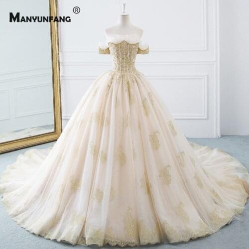 Custom Made Boat Neck Cathedral Train Embroidery Appliques Tulle Bridal Ball Gown 2021 Hot Sale Off the Shoulder Wedding Dress