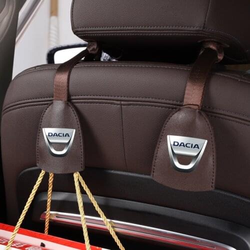 2Pcs PU Leather Car Seat Back Hooks Portable Hanging Bag Rack For Dacia Duster Logan Sandero Stepway Lodgy Dokker