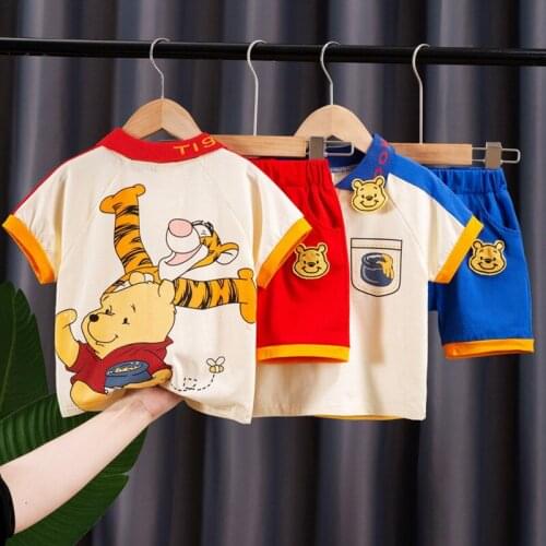 Summer Baby Boy Clothing Set Cartoon Winnie the Pooh Bear Tiger Print Children Clothes Kid Cotton Causal T Shits+Short 2PCS Suit