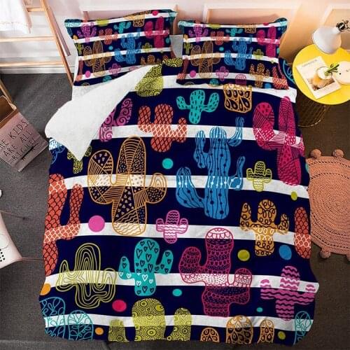 Colorful Cactus Bedding Set Plants Comforter 3D Print Luxury Duvet Cover Set Home Textile Decor Queen King Single Size Cartoon