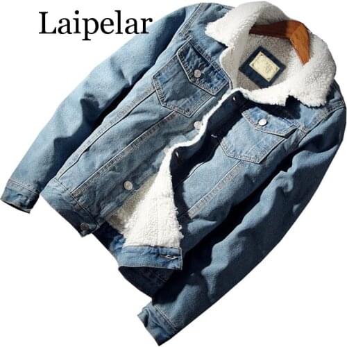 Laipelar Men Jacket and Coat Trendy Warm Fleece Denim Jacket 2019 Winter Fashion Mens Jean Jacket Outwear Male Cowboy Plus Size
