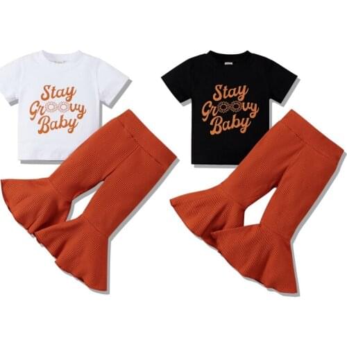 Summer Baby Cute Clothing Set Kids Girls Casual T shirts Short Sleeve Tops Flare Pants Trousers 2pcs Outfits For 0-4Y Children