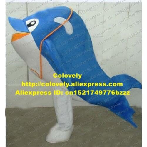 Lovely Blue Whale Mascot Costume Mascotte Dophins Cetacean Dolphin With White Belly Yellow Necklet Adult No.2224 Free Ship