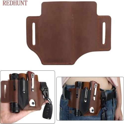 Multifunction Leather Tool Knife Sheath Pockets Portable Muti-tool Storage Bag Tactical EDC Pocket for Belt Flashlight Hunting